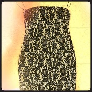 Cache black and white lacy sequined mini dress